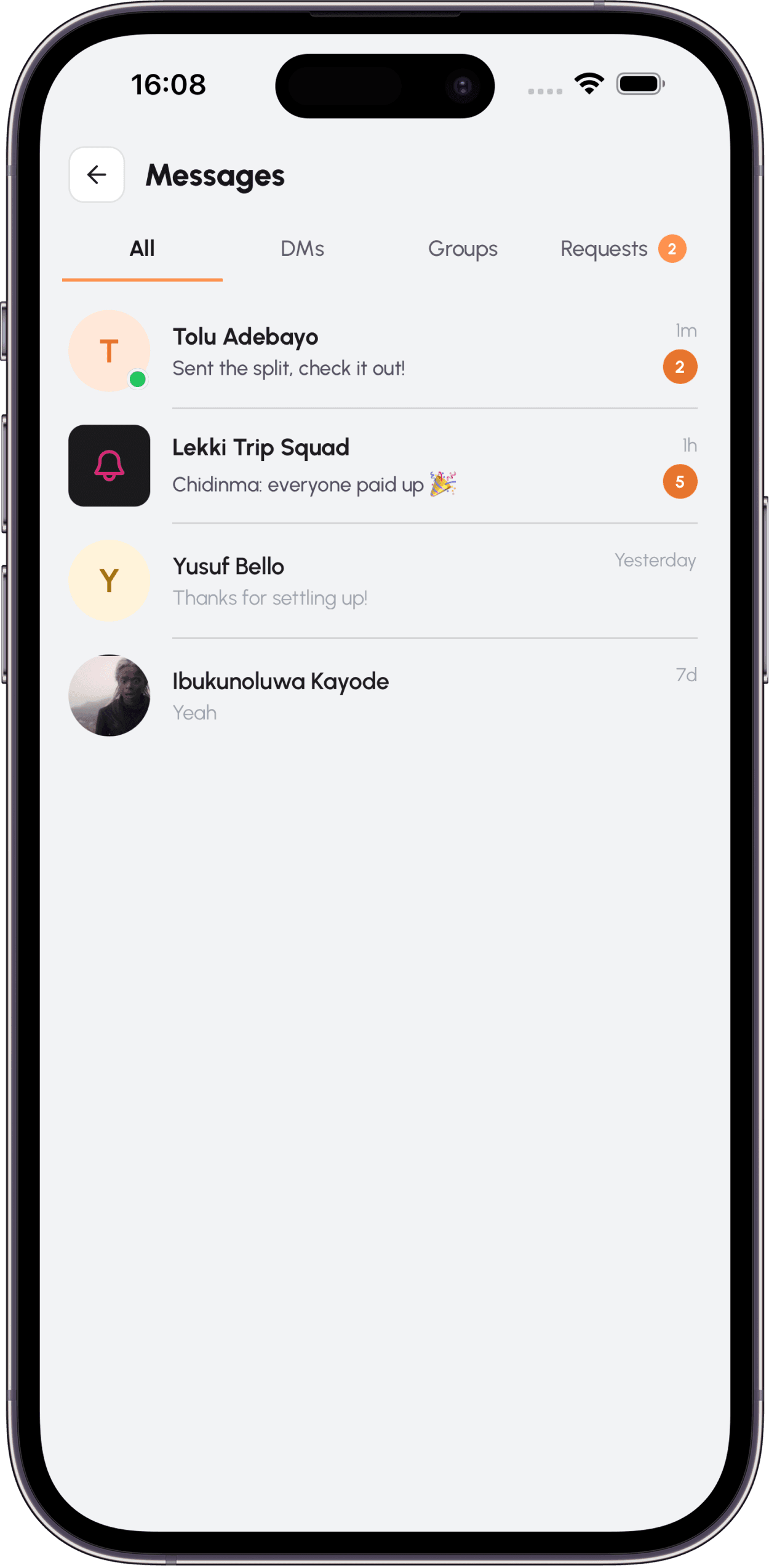 Divyd app screen for Find your crew
